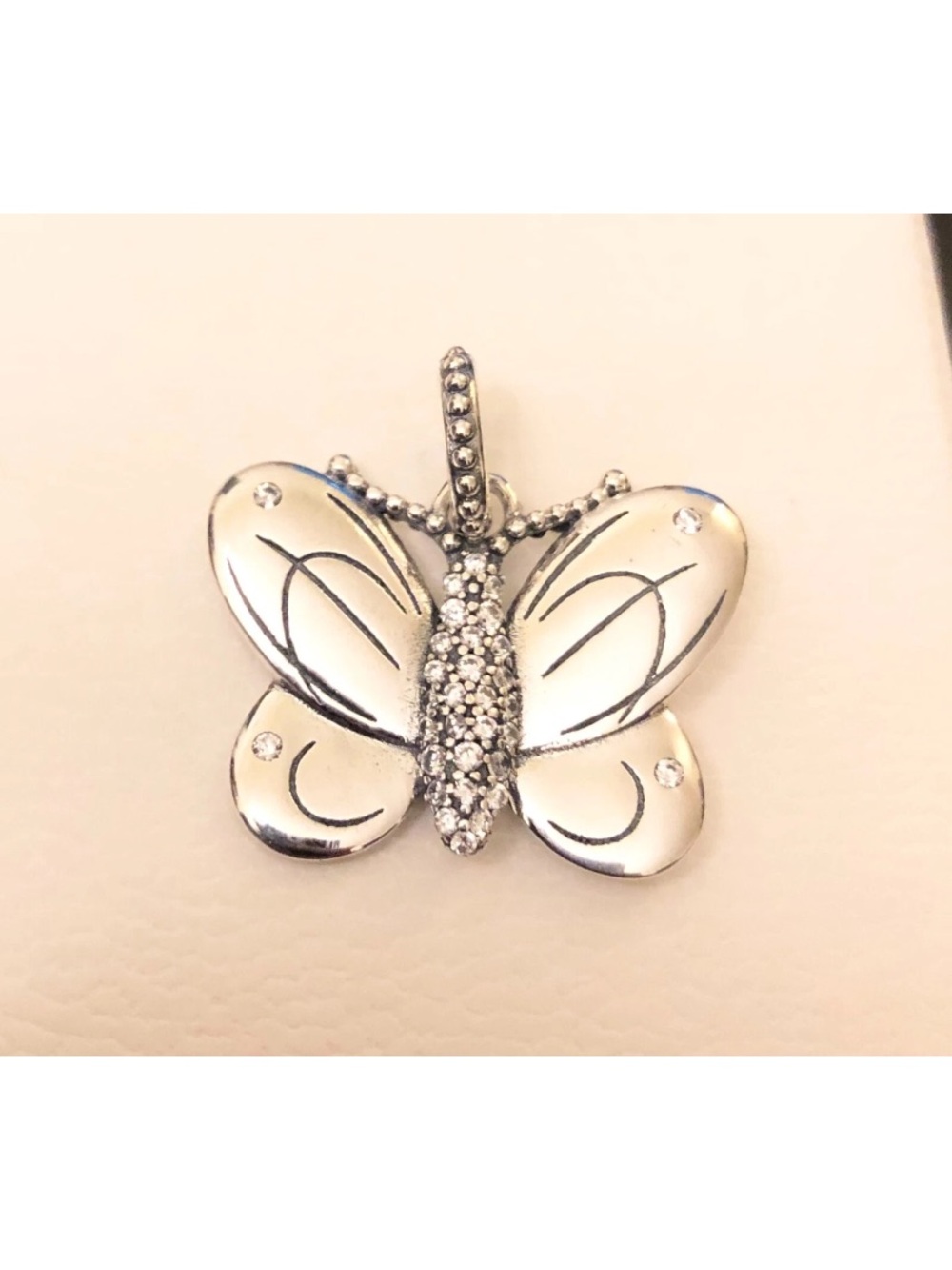 Sterling Silver Pave CZ Butterfly Pendant Necklace
